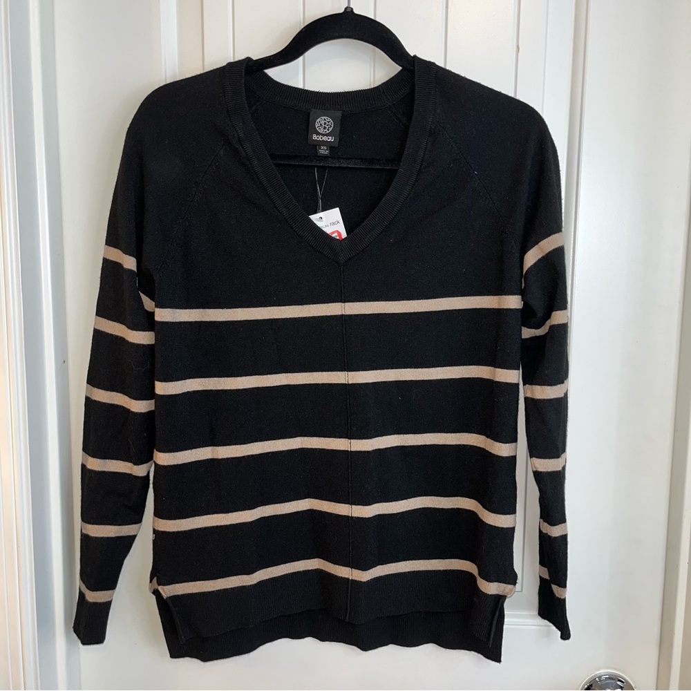 NWT Bobeau Camel and black striped sweater size XS F3
